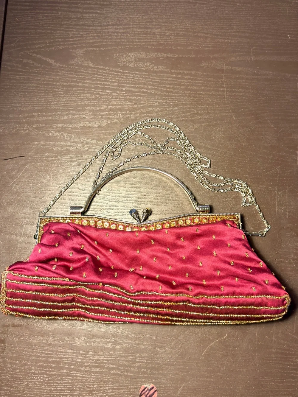 INC International Concepts Embellished Fuchsia Beaded Clutch with Chain